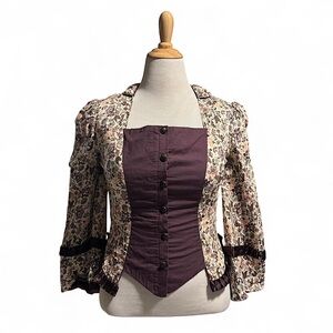 Von Lancelot Victorian Steampunk Corset Jacket Sz 12 Purple Floral Ren Faire